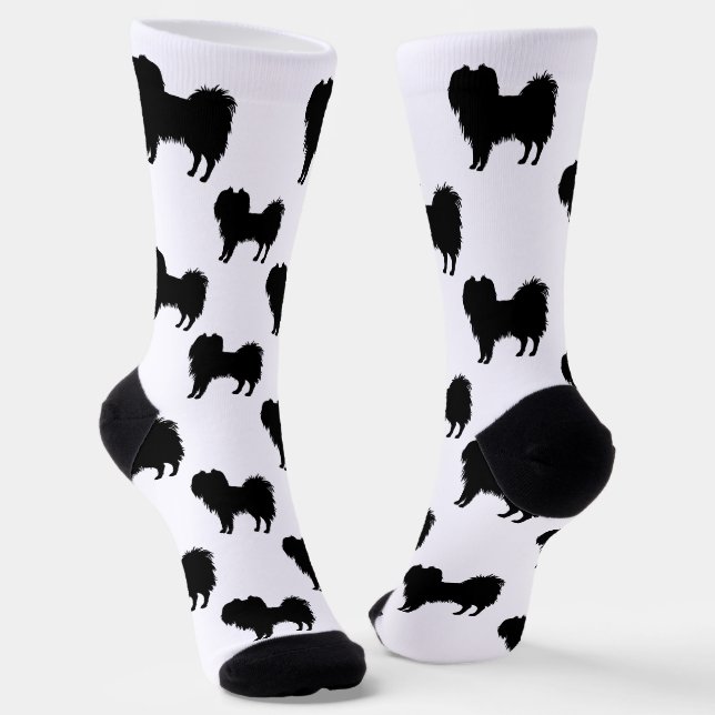 Black (Or Other Colour) Phalène Cute Dogs Pattern Socks (Angled)