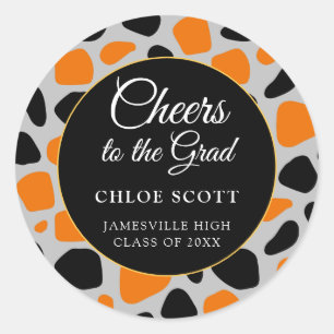 Black Orange Abstract Animal Print Graduation Classic Round Sticker