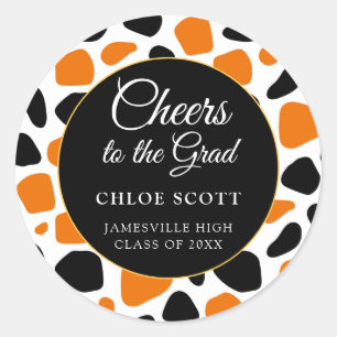 Black Orange Abstract Animal Print Graduation Classic Round Sticker