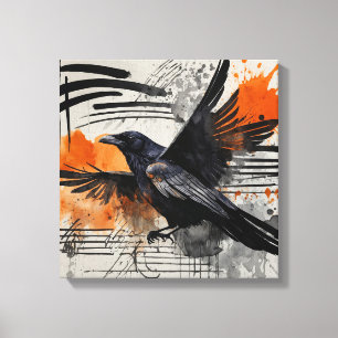 Black Orange Abstract Bird Watercolor wall art