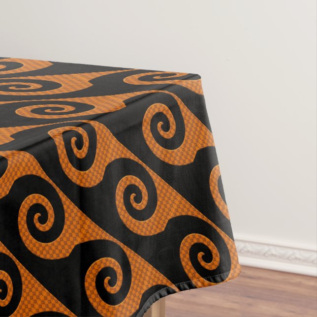 Black & Orange Abstract Swirl Halloween Tablecloth (In Situ)