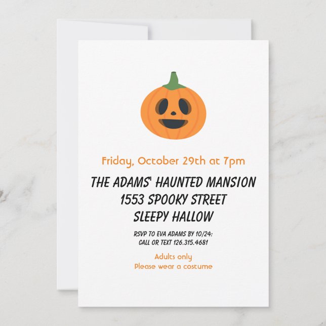 Black Orange Adult Halloween Party Invitation (Back)