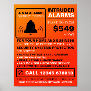 Black & Orange Alarm Logo, Security Alarm Service Poster