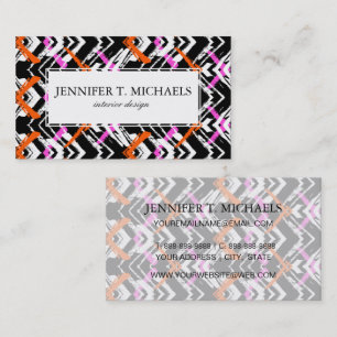 Black, Orange, And Pink Hand Drawn Arrow Pattern Business Card