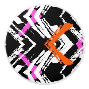 Black, Orange, And Pink Hand Drawn Arrow Pattern Ceramic Knob