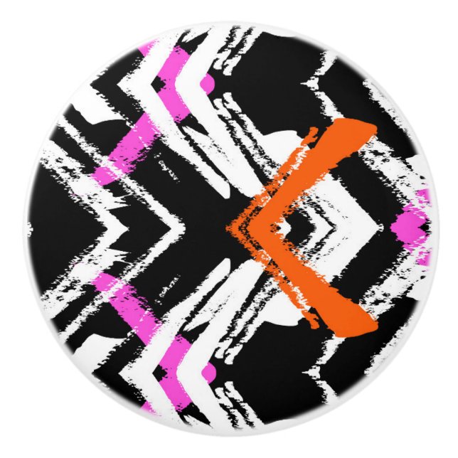 Black, Orange, And Pink Hand Drawn Arrow Pattern Ceramic Knob (Front)