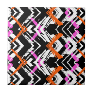 Black, Orange, And Pink Hand Drawn Arrow Pattern Ceramic Tile