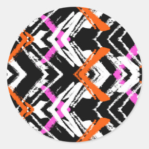 Black, Orange, And Pink Hand Drawn Arrow Pattern Classic Round Sticker