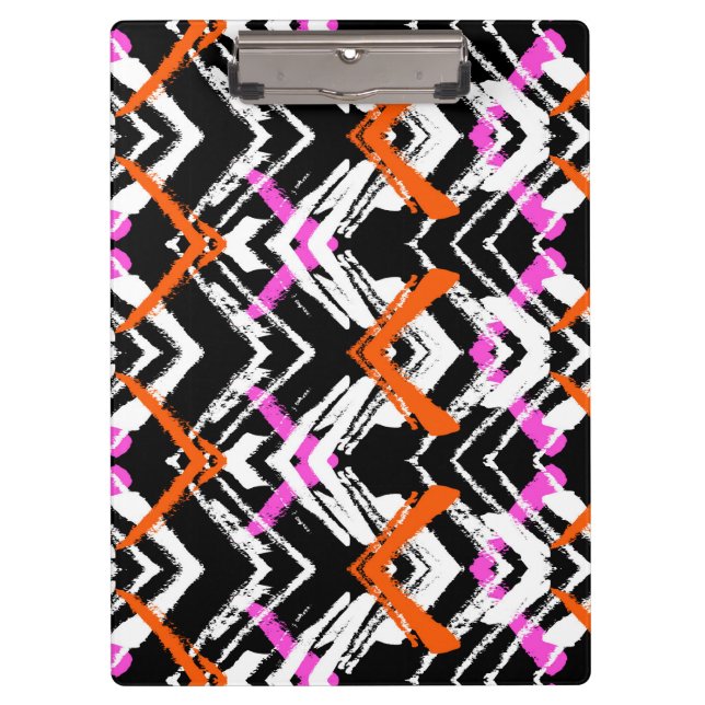 Black, Orange, And Pink Hand Drawn Arrow Pattern Clipboard (Front)