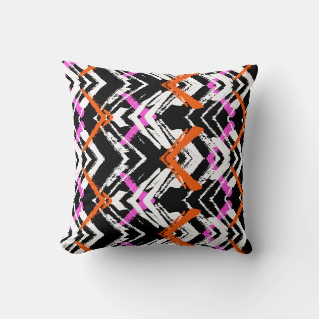 Black, Orange, And Pink Hand Drawn Arrow Pattern Cushion (Front)