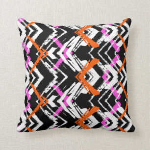 Black, Orange, And Pink Hand Drawn Arrow Pattern Cushion