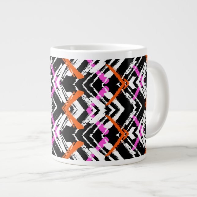 Black, Orange, And Pink Hand Drawn Arrow Pattern Large Coffee Mug (Front Right)