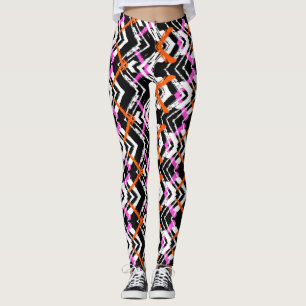 Black, Orange, And Pink Hand Drawn Arrow Pattern Leggings