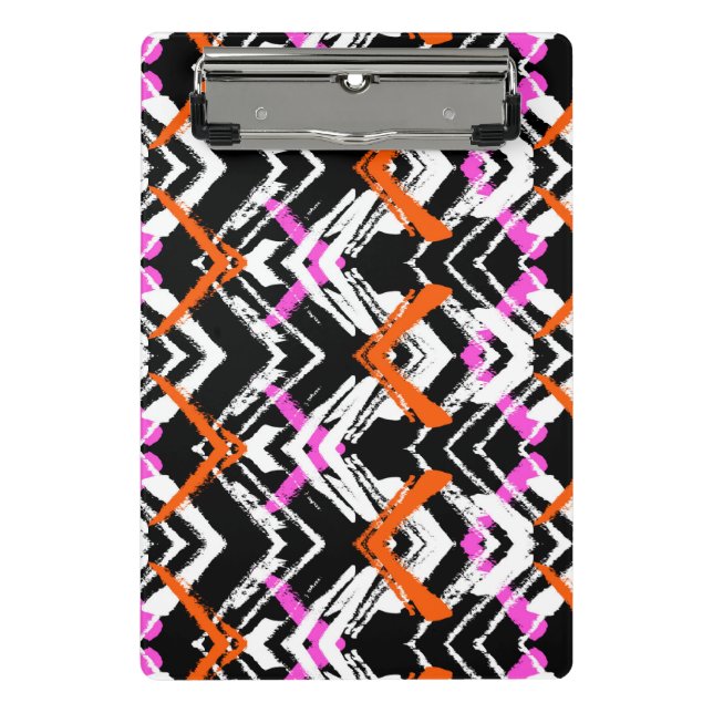 Black, Orange, And Pink Hand Drawn Arrow Pattern Mini Clipboard (Front)