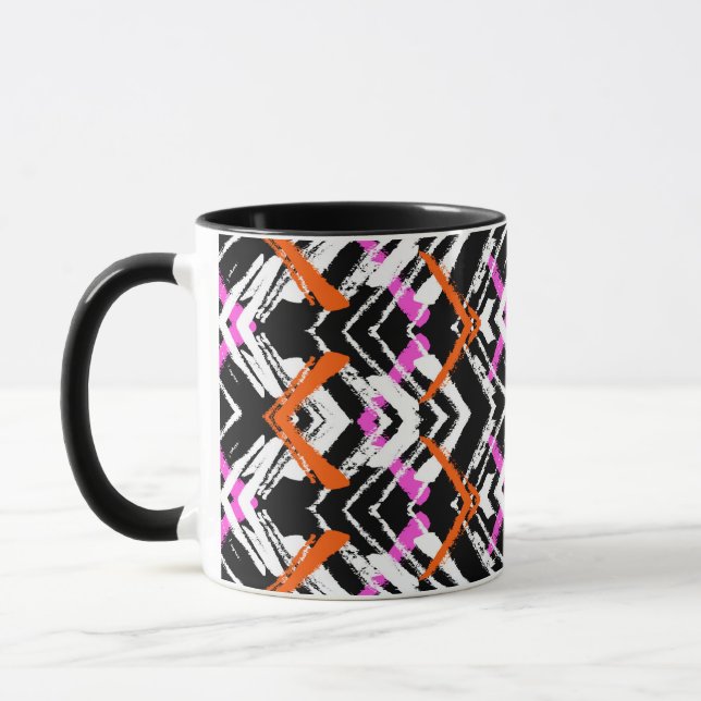 Black, Orange, And Pink Hand Drawn Arrow Pattern Mug (Left)