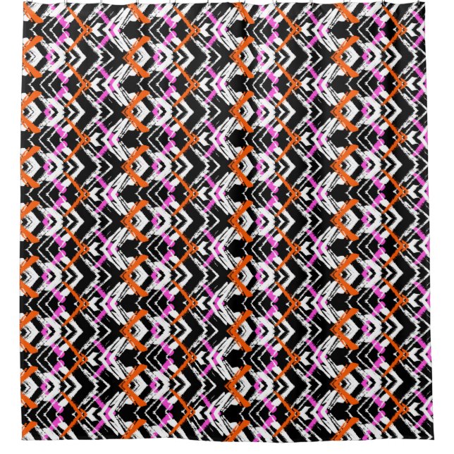 Black, Orange, And Pink Hand Drawn Arrow Pattern Shower Curtain (Front)