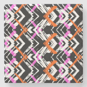 Black, Orange, And Pink Hand Drawn Arrow Pattern Stone Coaster