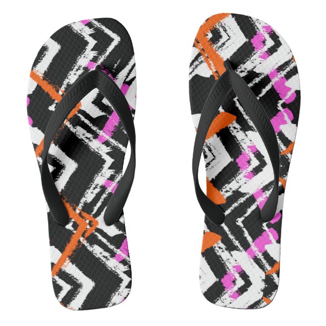 Black, Orange, And Pink Hand Drawn Arrow Pattern Thongs (Footbed)
