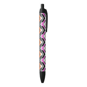 Black, Orange, And Pink Hand Drawn Chevron Pattern Black Ink Pen
