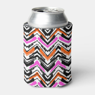 Black, Orange, And Pink Hand Drawn Chevron Pattern Can Cooler