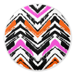 Black, Orange, And Pink Hand Drawn Chevron Pattern Ceramic Knob