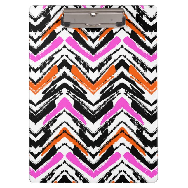 Black, Orange, And Pink Hand Drawn Chevron Pattern Clipboard (Front)
