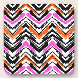 Black, Orange, And Pink Hand Drawn Chevron Pattern Coaster