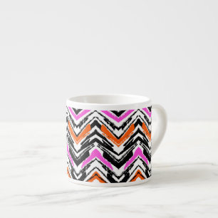 Black, Orange, And Pink Hand Drawn Chevron Pattern Espresso Cup