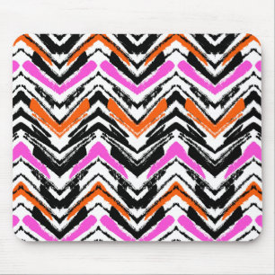 Black, Orange, And Pink Hand Drawn Chevron Pattern Mouse Pad