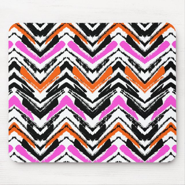 Black, Orange, And Pink Hand Drawn Chevron Pattern Mouse Pad (Front)