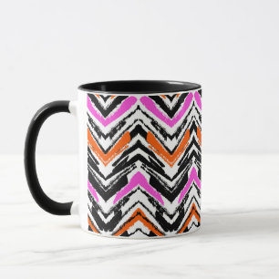 Black, Orange, And Pink Hand Drawn Chevron Pattern Mug