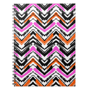 Black, Orange, And Pink Hand Drawn Chevron Pattern Notebook