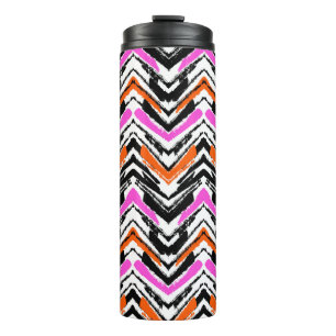 Black, Orange, And Pink Hand Drawn Chevron Pattern Thermal Tumbler