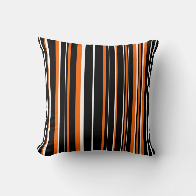 Black, Orange, and White Barcode Stripe Cushion (Front)
