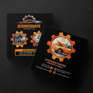 Black, Orange Auto Detailing Car Repair Automotive Square Business Card