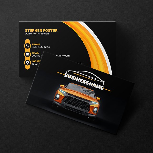 Black & Orange Automotive Automobile Car Repair Business Card (Creator Uploaded)