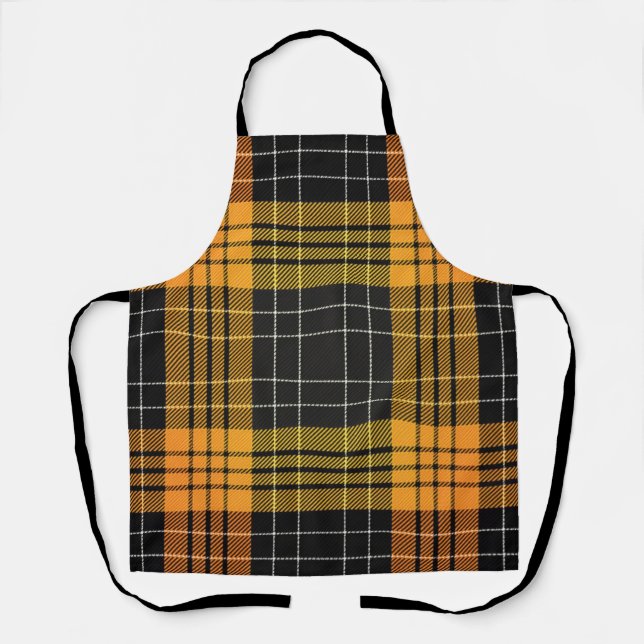 Black Orange Autumn Fall Halloween Plaid Apron (Front)