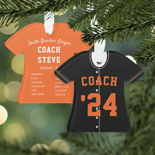 Black & Orange Baseball Coach Team Jersey Ornament