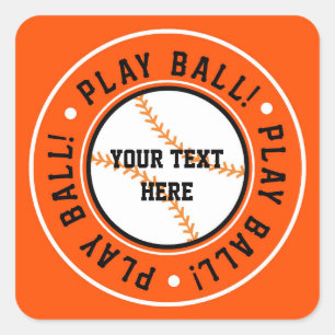 Black & Orange Baseball PLAY BALL Party Sticker