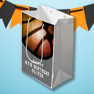 Black Orange Basketball Ball Sports Birthday  Medium Gift Bag