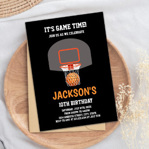 Black Orange Basketball Invitations
