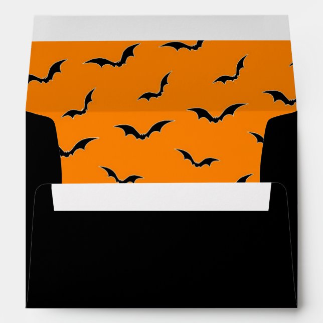 Black & Orange Bats Flying Halloween Envelopes (Back (Bottom))