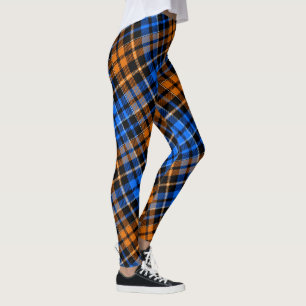 Black Orange Blue Plaid Tartan Design Leggings