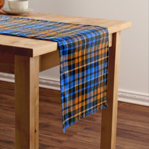 Black Orange Blue Plaid Tartan Design Short Table Runner