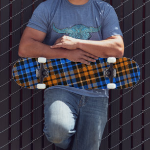 Black Orange Blue Plaid Tartan Design  Skateboard