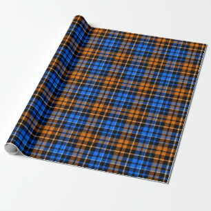Black Orange Blue Plaid Tartan Design  Wrapping Paper