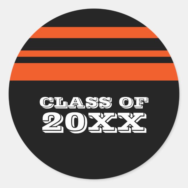 Black/Orange Bold Stripes Graduation Stickers (Front)