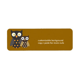 Black+Orange/Brown Owls, customisable background Return Address Label