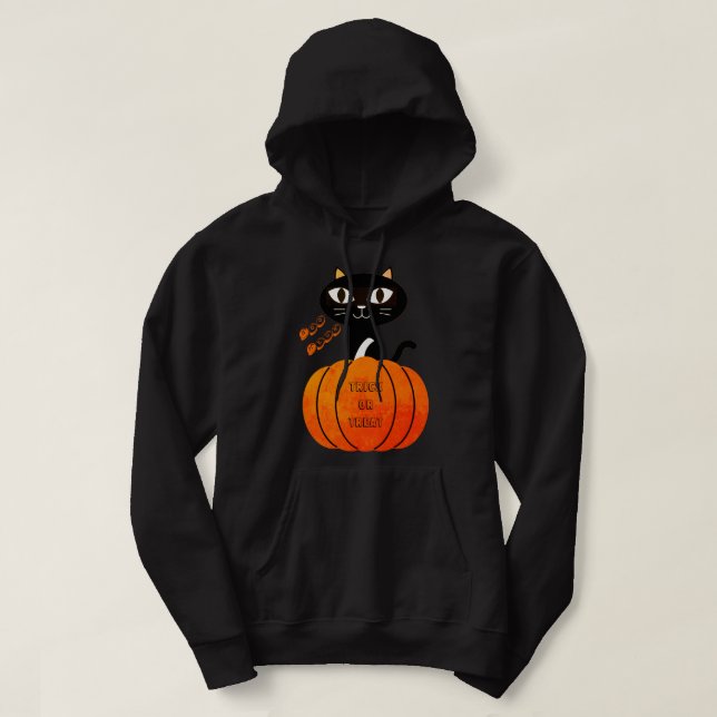 Black Orange Cat Pumpkin Trick or Treat Halloween Hoodie (Design Front)