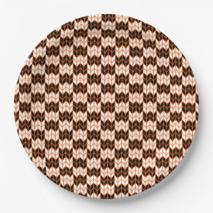 BLACK ORANGE CHECK KNIT 9" Round Paper Plates